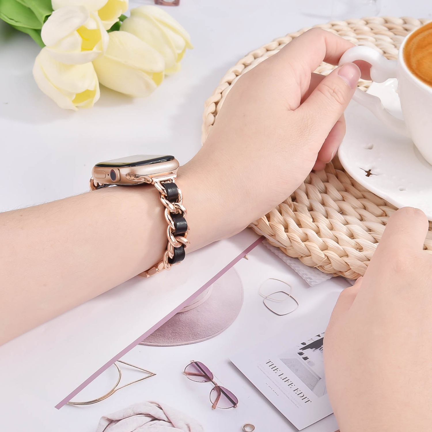 WFG Slim Metal Chain Bracelet Band for Apple Watch - 38/40/41mm - Rose Gold