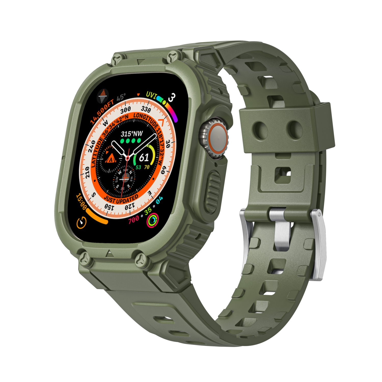 WFG Rugged Sport Bands with Bumper Case for Apple Watch Ultra 49mm- Green