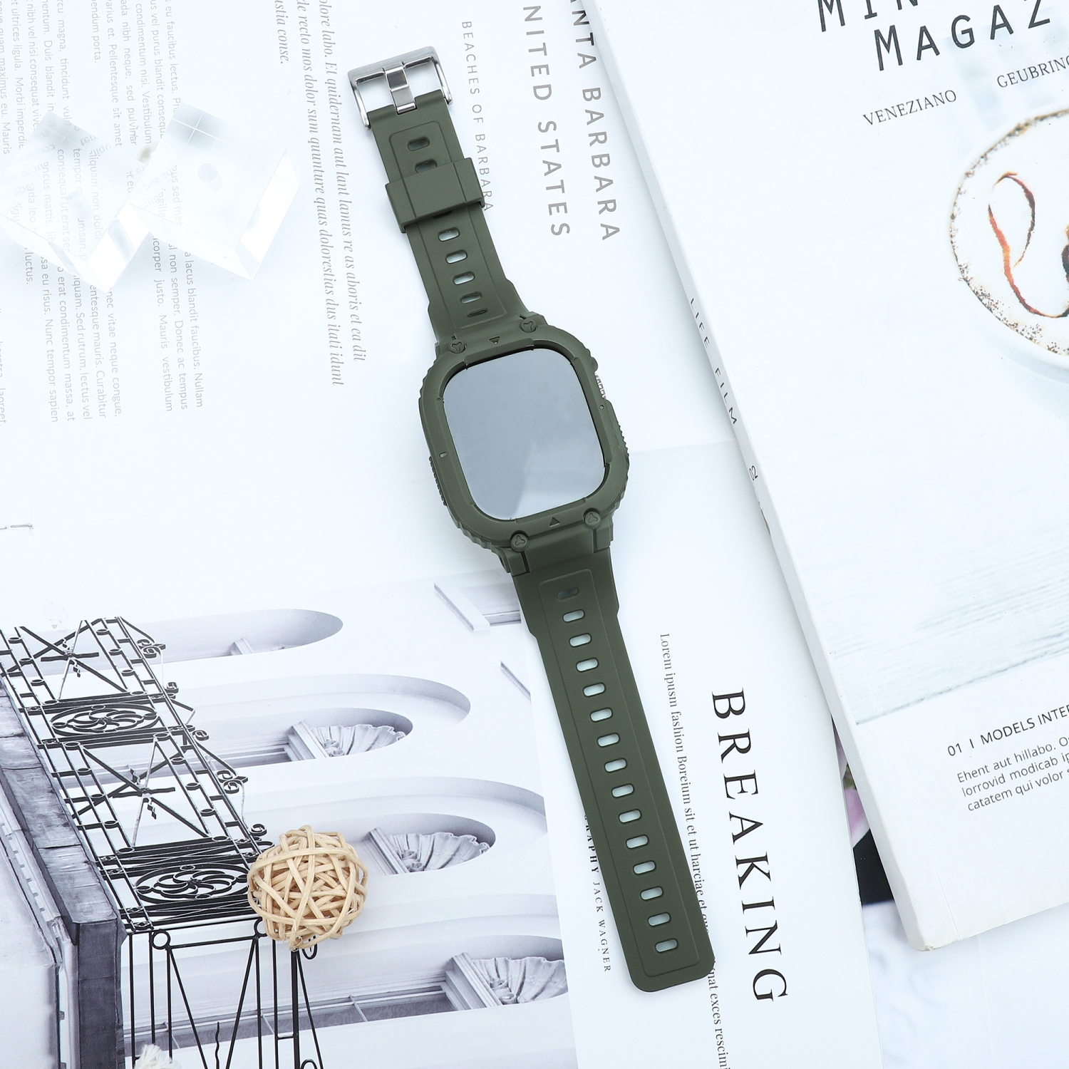 WFG Rugged Sport Bands with Bumper Case for Apple Watch Ultra 49mm- Green