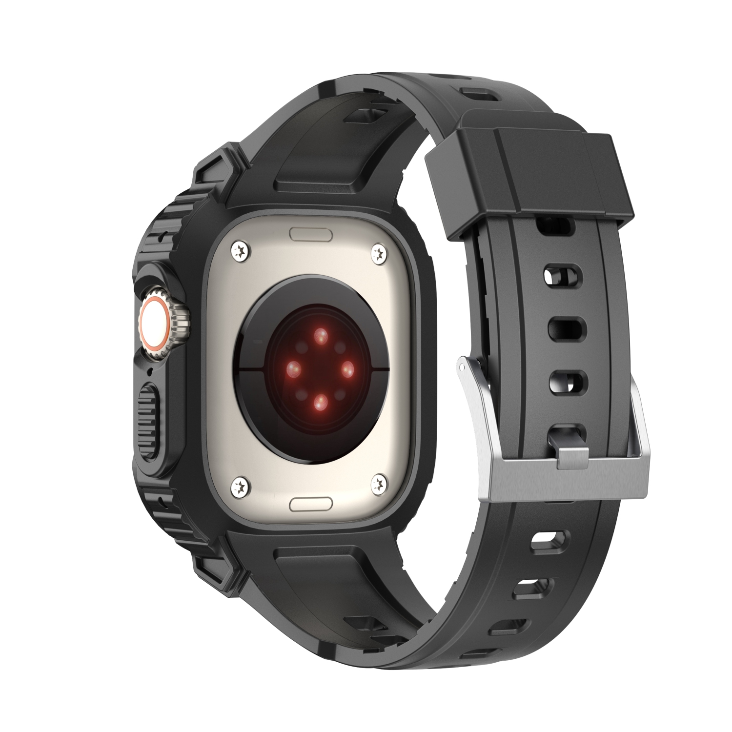 WFG Rugged Sport Bands with Bumper Case for Apple Watch Ultra 49mm- Black