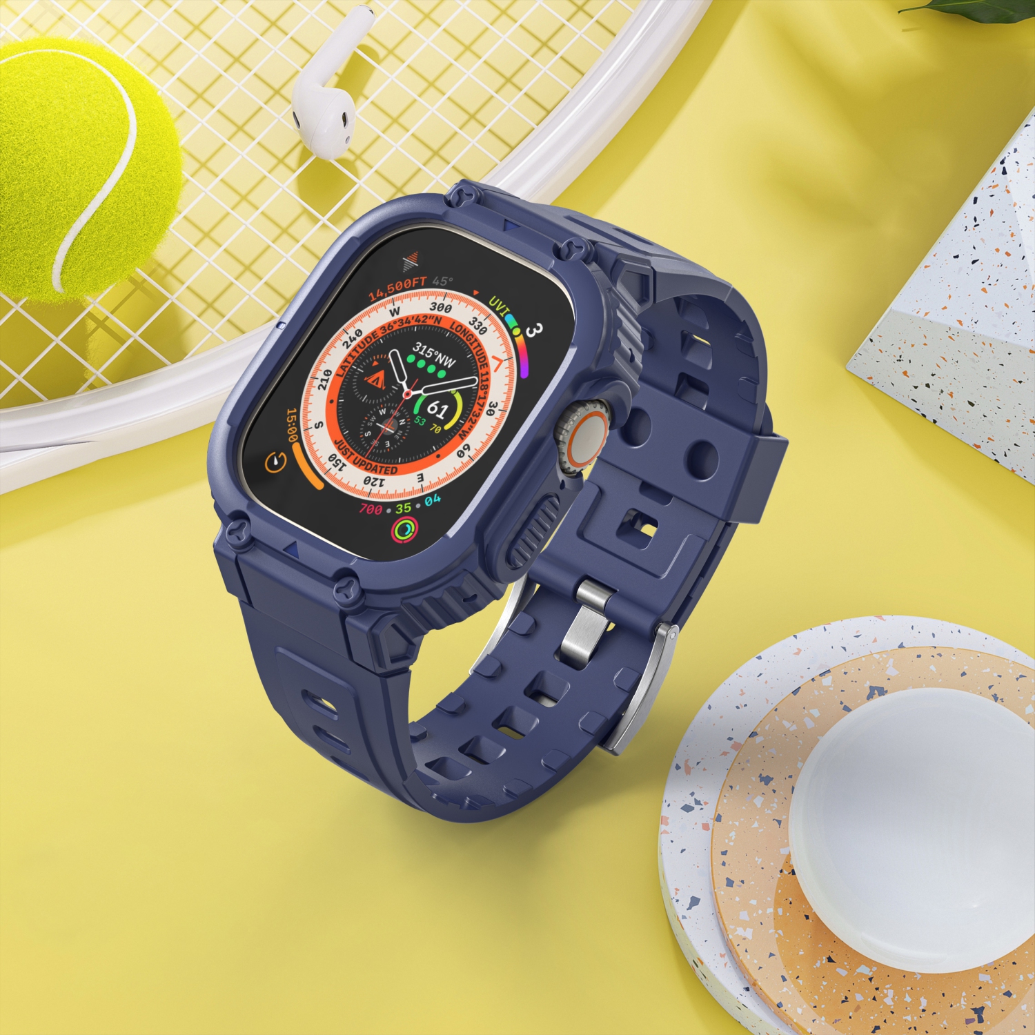 WFG Rugged Sport Bands with Bumper Case for Apple Watch Ultra 49mm- Dark Blue