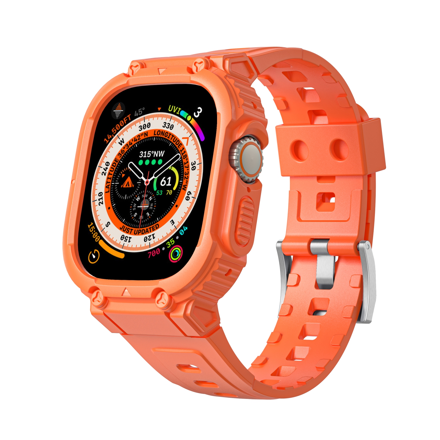 WFG Rugged Sport Bands with Bumper Case for Apple Watch Ultra 49mm- Orange