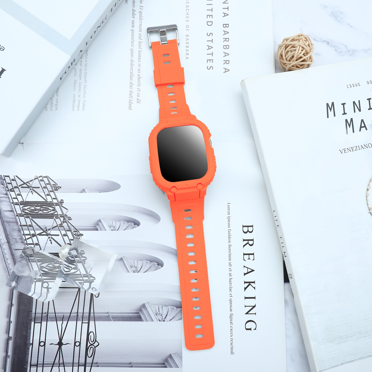 WFG Rugged Sport Bands with Bumper Case for Apple Watch Ultra 49mm- Orange