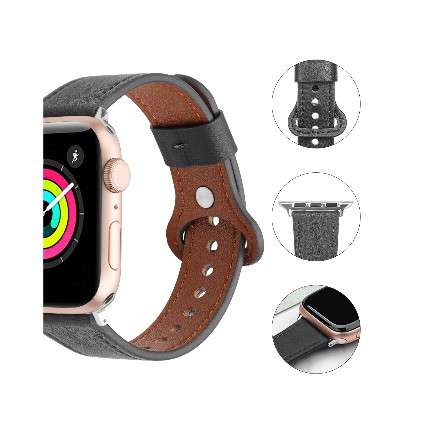 Bracelet en cuir WFG pour Apple Watch - 42&nbsp;mm/44&nbsp;mm/45&nbsp;mm - Abricot