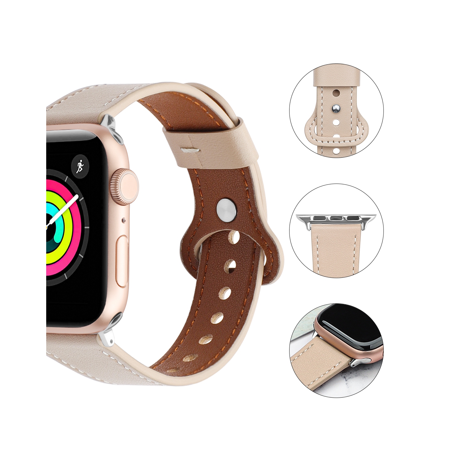 Bracelet en cuir WFG pour Apple Watch - 42&nbsp;mm/44&nbsp;mm/45&nbsp;mm - Abricot