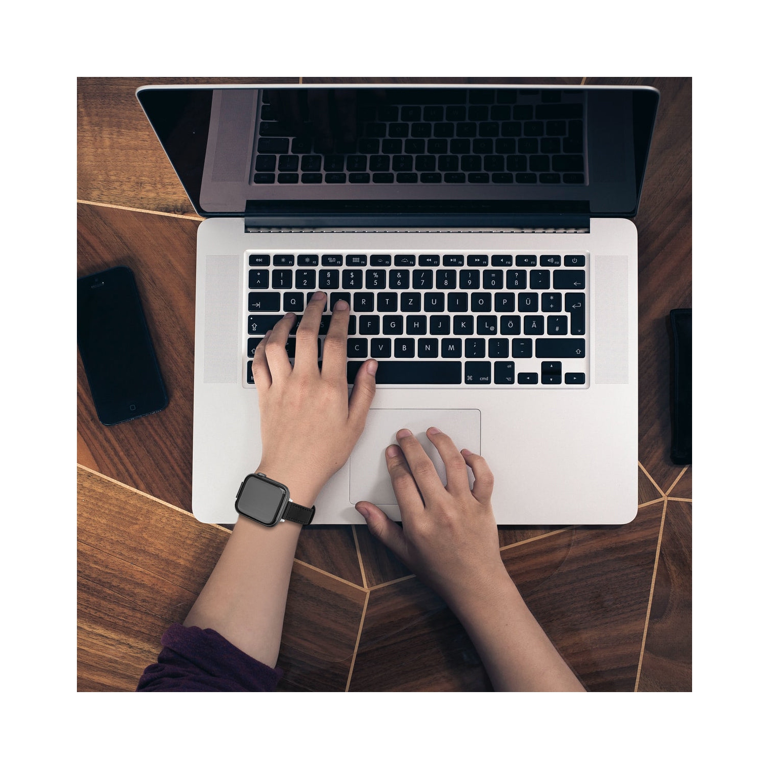 WFG Slim Dressy Leather Band for Apple Watch -38/40/41 - Black