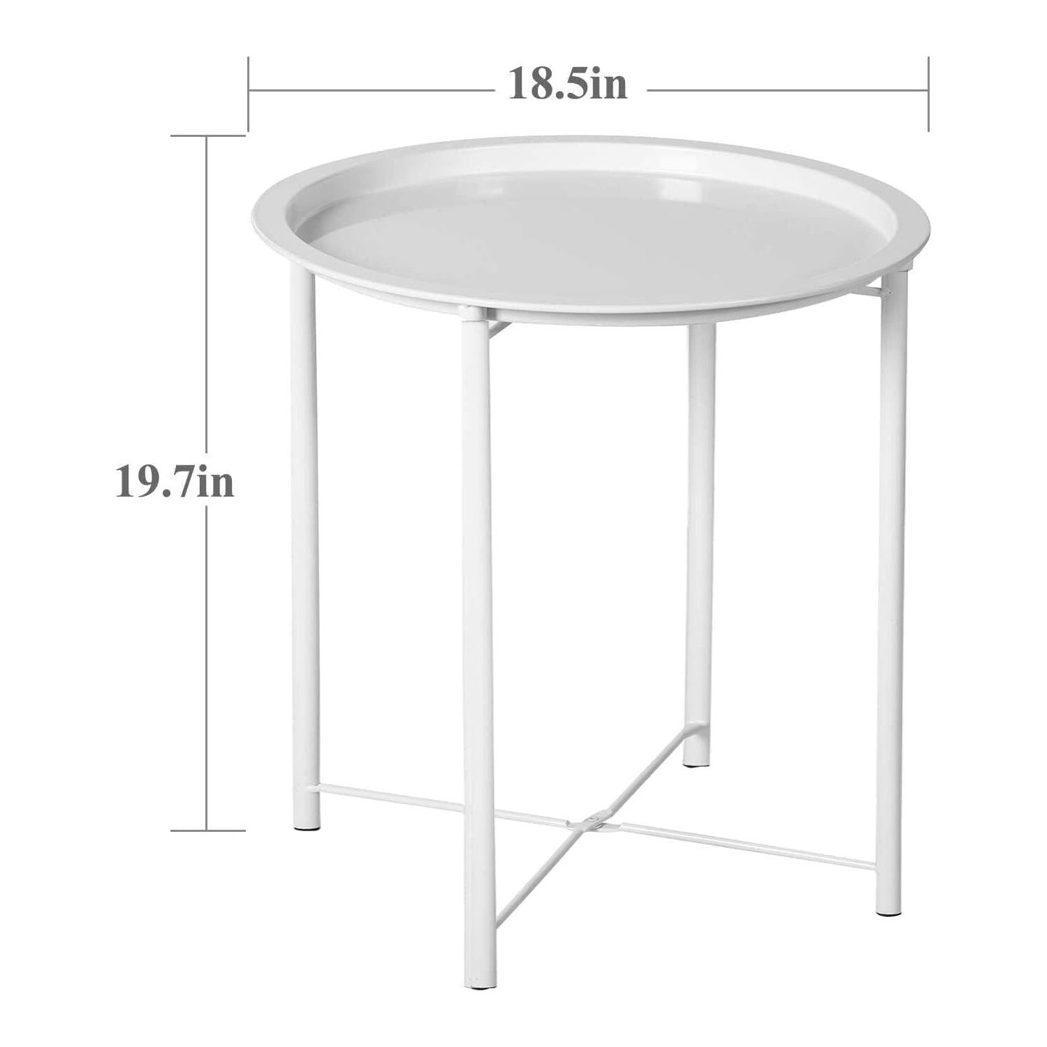 Table d'extrémité/latérale, plateau extérieur / intérieur pliant en métal rond, résistant à la rouille, pour le salon, chambre, balcon et bureau, 1