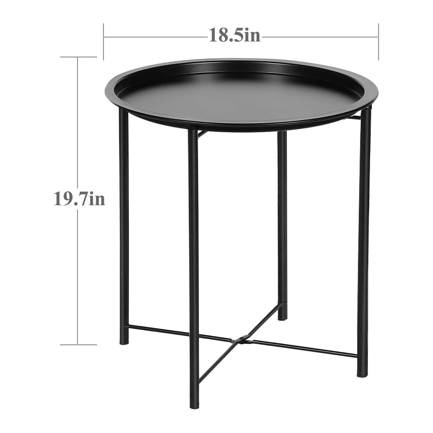 Table d'extrémité/latérale, plateau extérieur/intérieur pliant en métal rond, résistant à la rouille, pour le salon, la chambre, le balcon et le