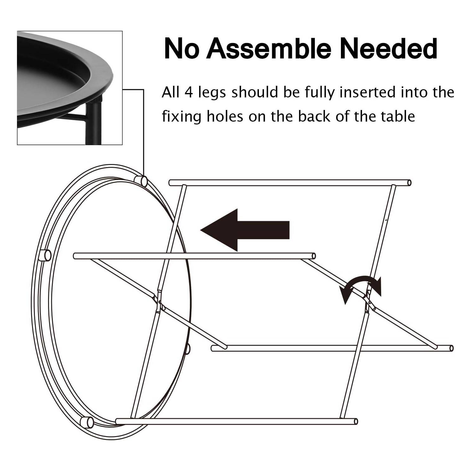 Table d'extrémité/latérale, plateau extérieur/intérieur pliant en métal rond, résistant à la rouille, pour le salon, la chambre, le balcon et le