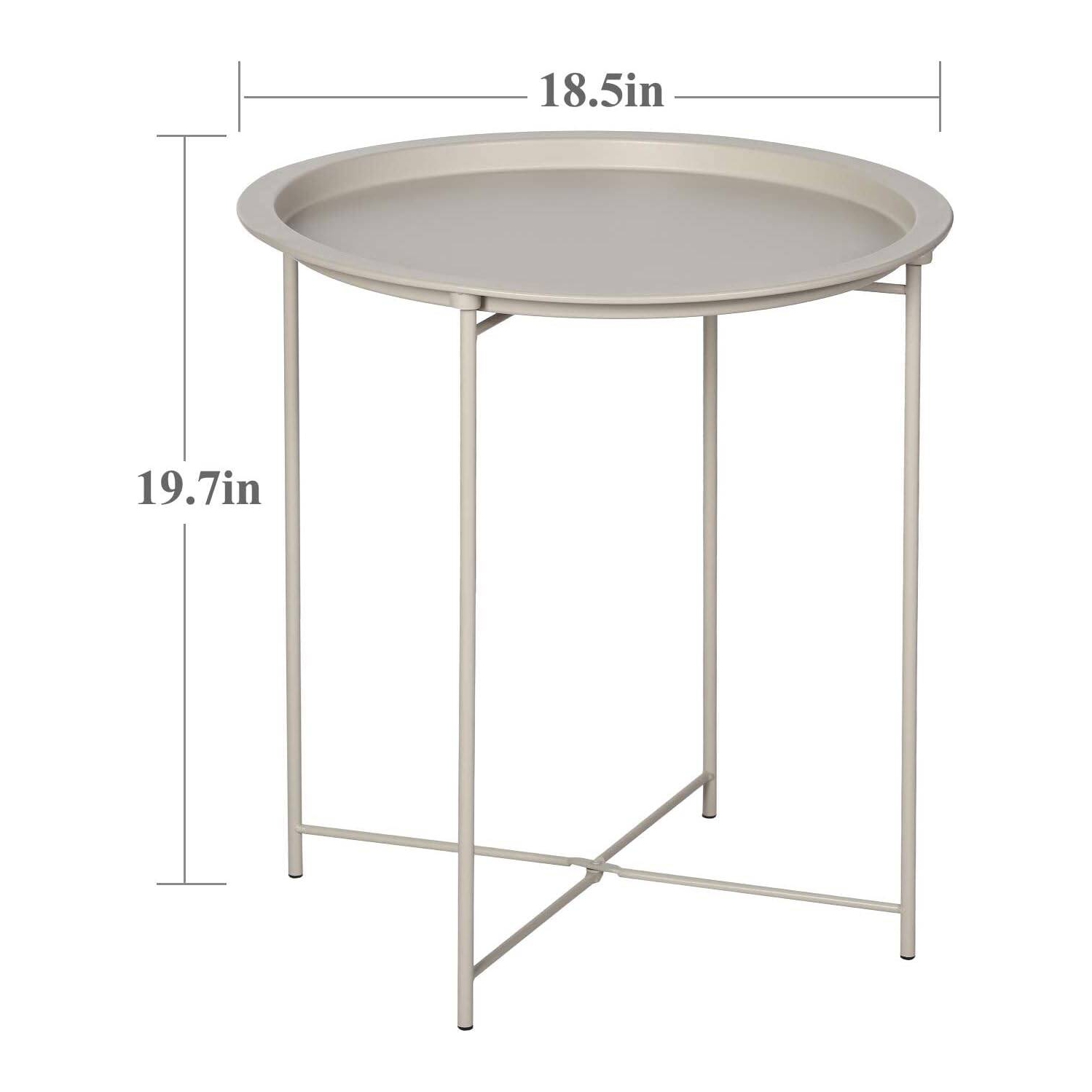 Table d'extrémité/latérale, plateau extérieur/intérieur pliant en métal rond, résistant à la rouille, pour le salon, la chambre, le balcon et le