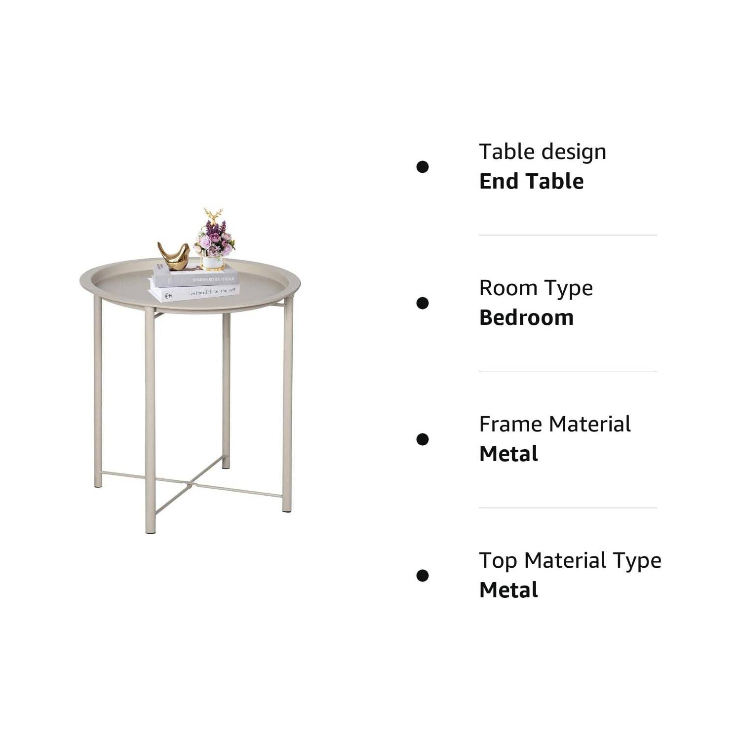 Table d'extrémité/latérale, plateau extérieur/intérieur pliant en métal rond, résistant à la rouille, pour le salon, la chambre, le balcon et le
