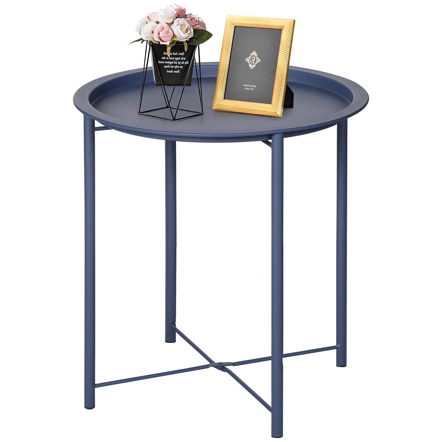 Table d'extrémité/latérale, plateau extérieur/intérieur pliant en métal rond, résistant à la rouille, pour le salon, la chambre, le balcon et le