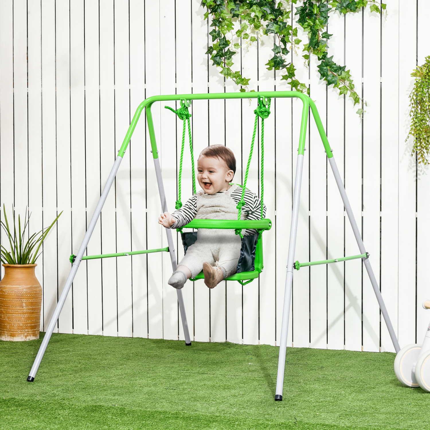 Outsunny Metal Swing Set with Safety Harness, Kids Swing Set for Backyard, Outdoor, Playground, Green