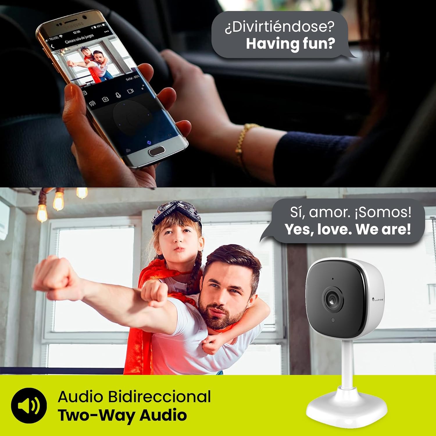 Lloyd's, IP d'intérieur intelligent, Wi-Fi, caméra de sécurité pour la maison, HD intégrale 1080P, vision nocturne 30 pi, compatible avec Alexa,