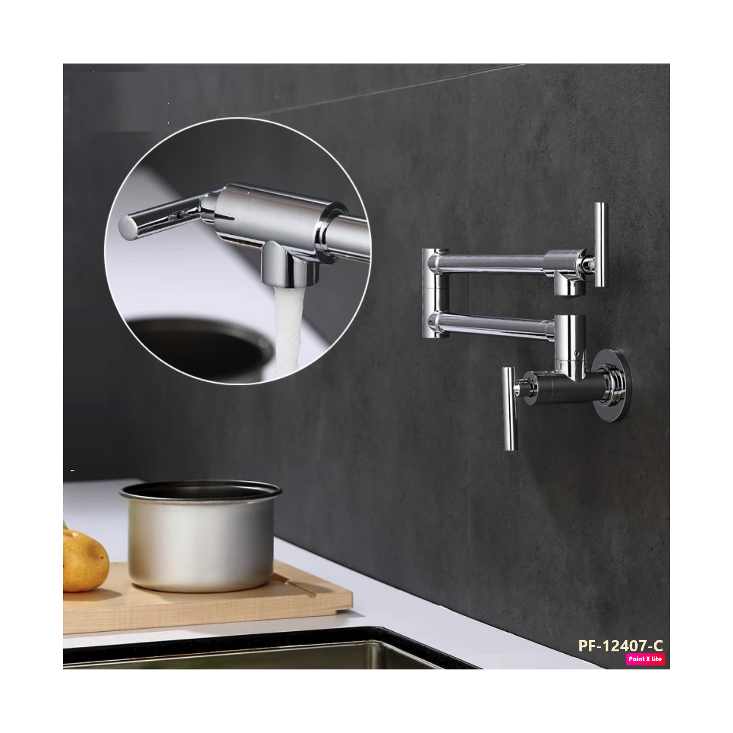 MAX Faucets | Pot Filler Faucet Double Handle Commercial Wall Mounted 26" With Accessories Chrome Finish.