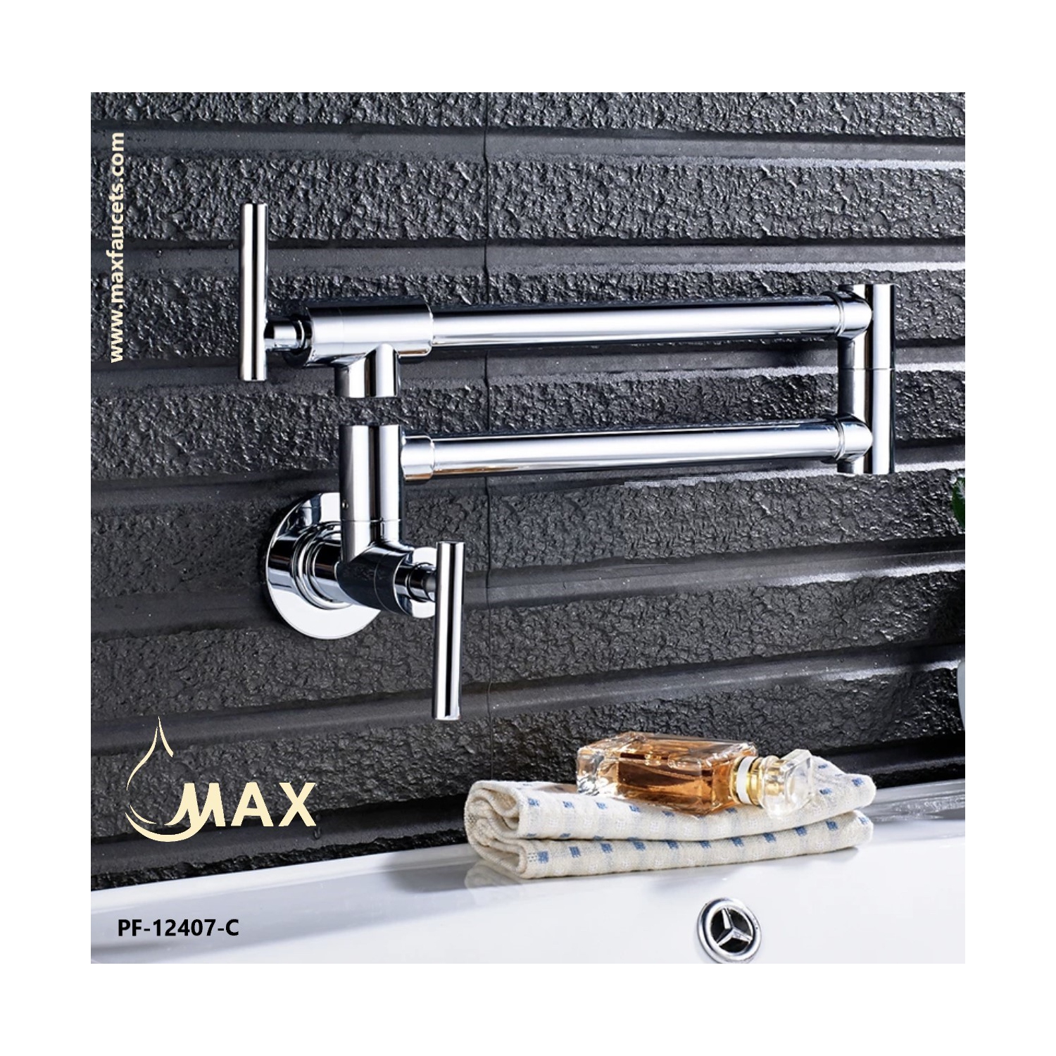 MAX Faucets | Pot Filler Faucet Double Handle Commercial Wall Mounted 26" With Accessories Chrome Finish.