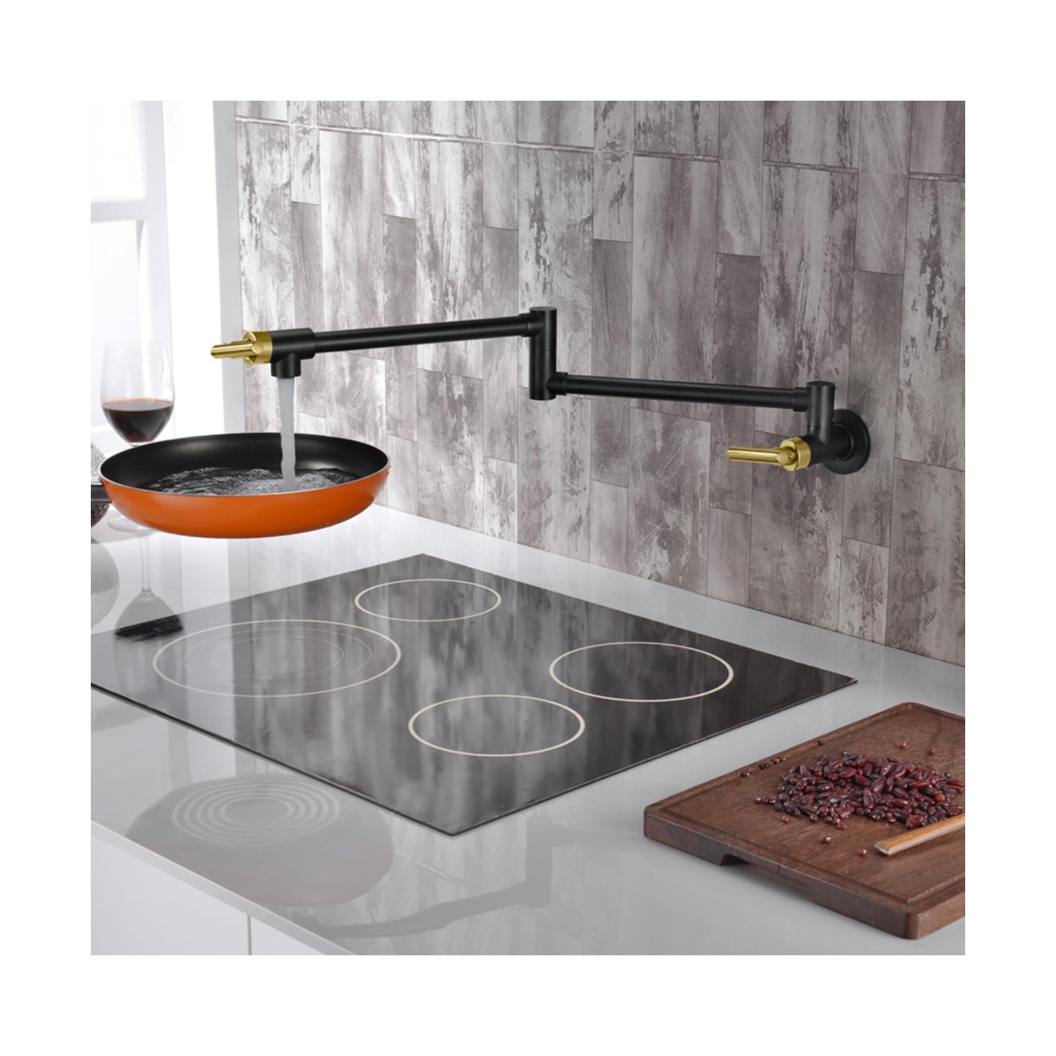 MAX Faucets | Pot Filler Faucet Double Handle Commercial Wall Mounted 26" With Accessories Matte Black, Brushed Gold Finish