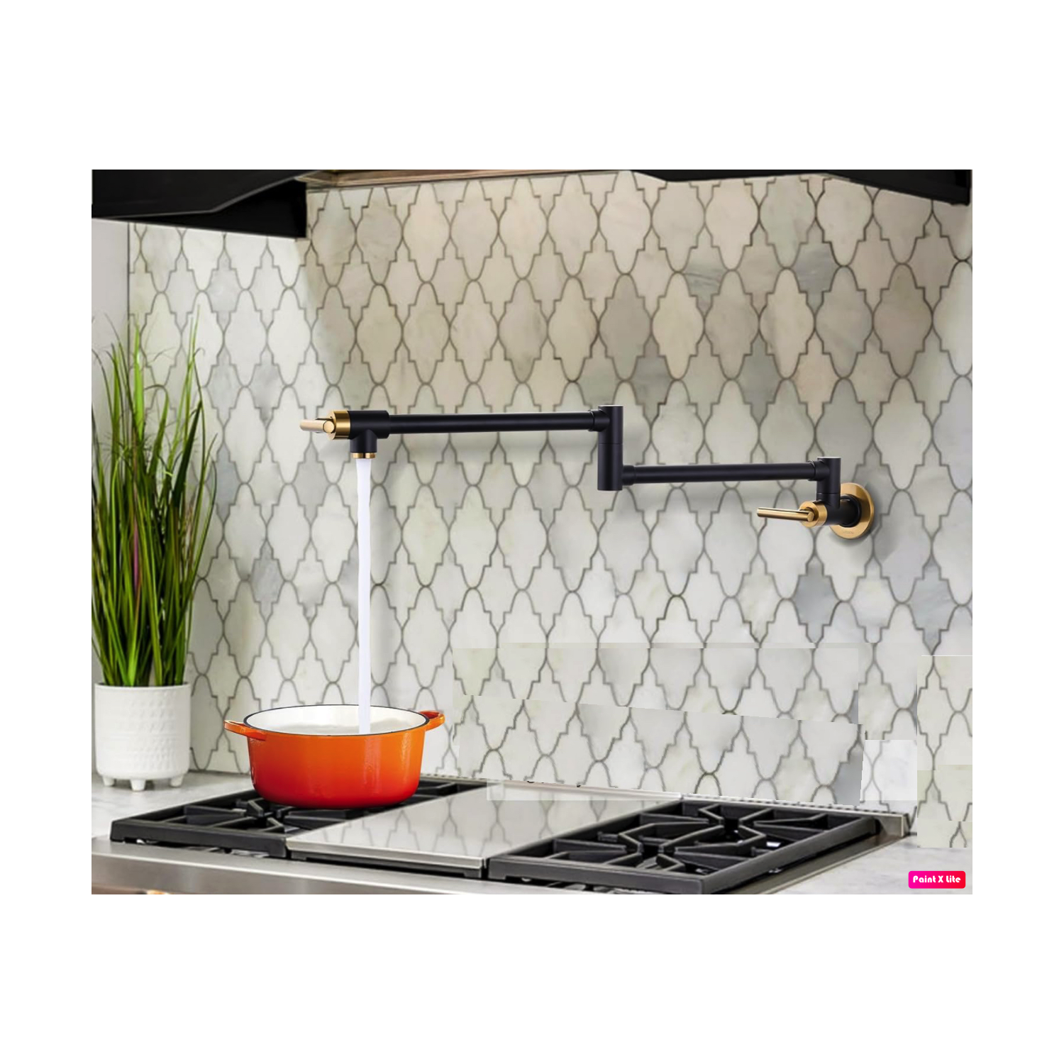 MAX Faucets | Pot Filler Faucet Double Handle Commercial Wall Mounted 26" With Accessories Matte Black, Brushed Gold Finish