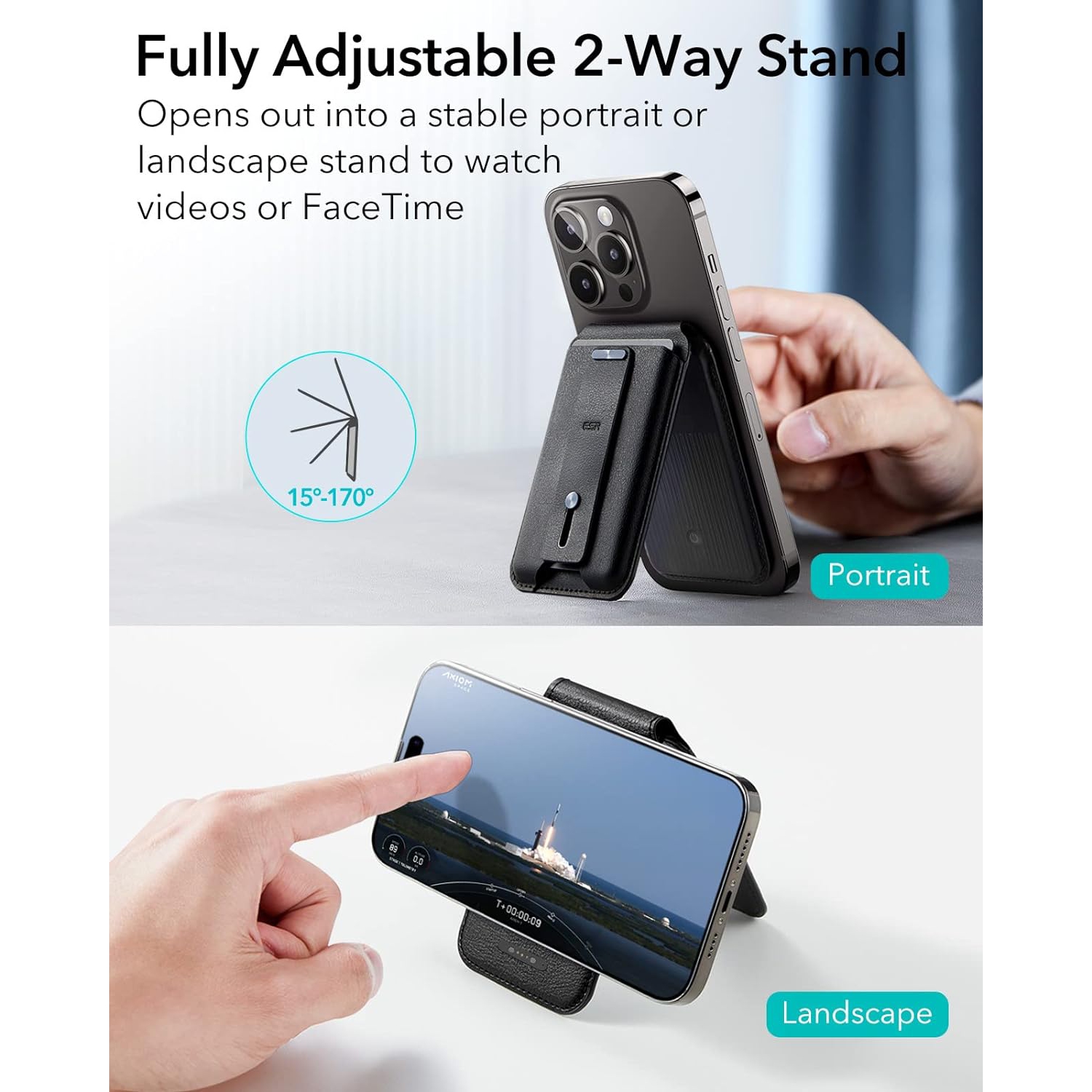 ESR – Portefeuille magnétique, compatible avec le portefeuille MagSafe, moniteur de portefeuille avec support réglable, pour les séries iPhone