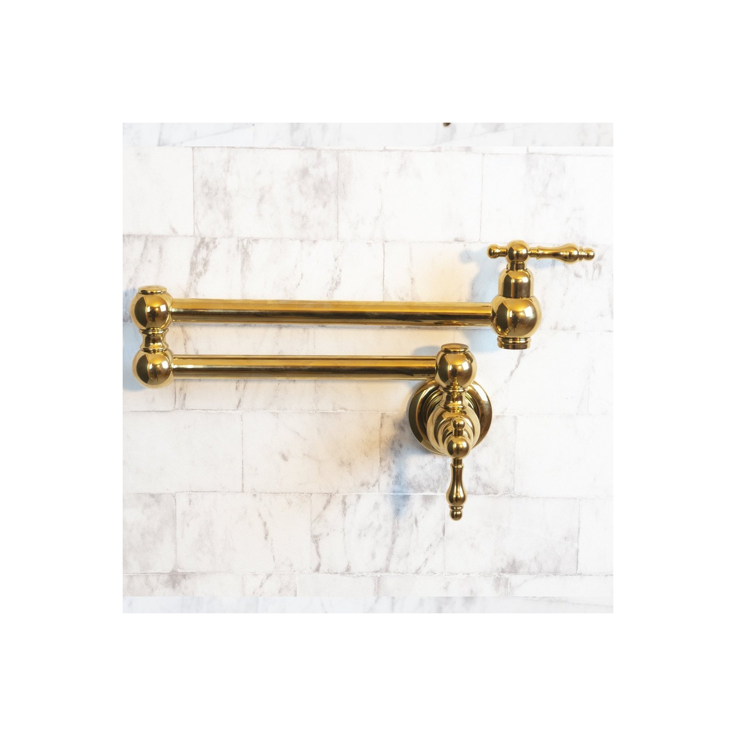 Robinets MAX | robinet de remplissage à double poignée, montage mural traditionnel avec accessoires, 22 po, fini or brillant