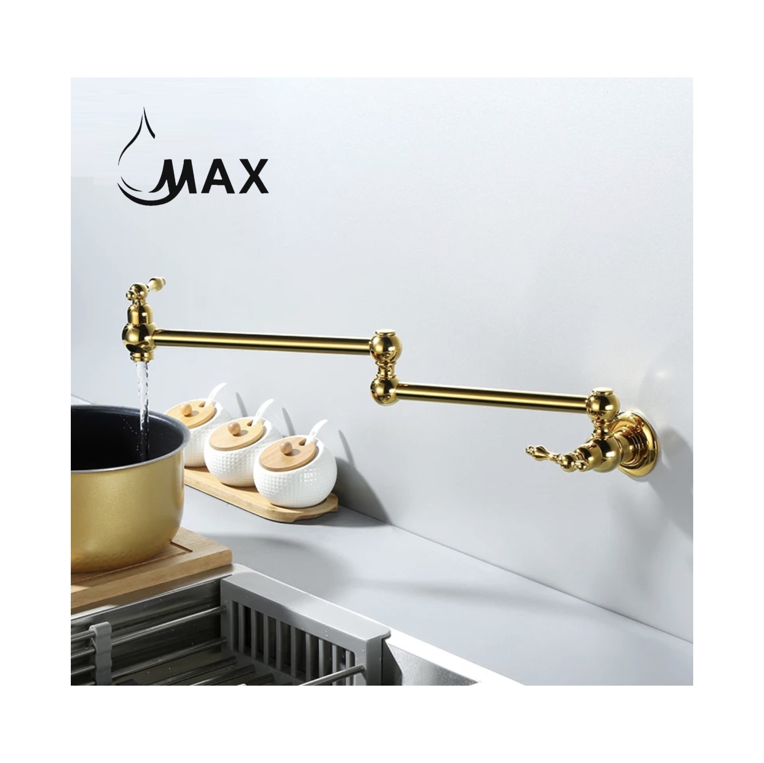 Robinets MAX | robinet de remplissage à double poignée, montage mural traditionnel avec accessoires, 22 po, fini or brillant