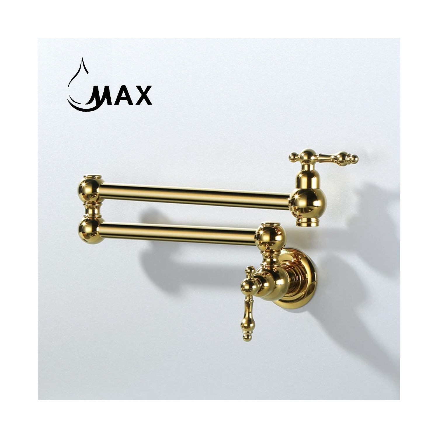 Robinets MAX | robinet de remplissage à double poignée, montage mural traditionnel avec accessoires, 22 po, fini or brillant