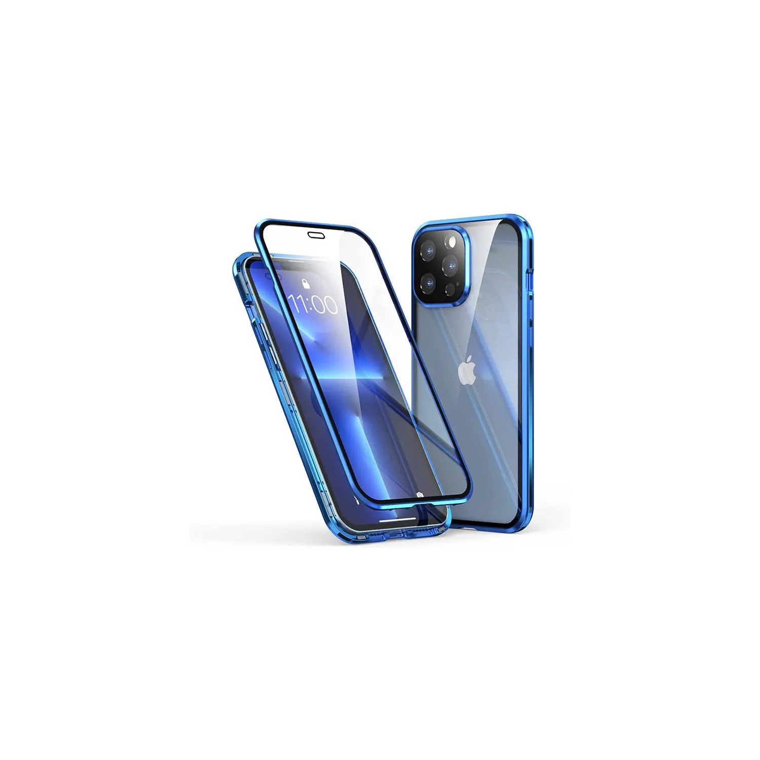 Full Protection Front+Back Clear Tempered Glass Metal Magnetic Case Cover For iPhone 15 PRO MAX-Free Shipping