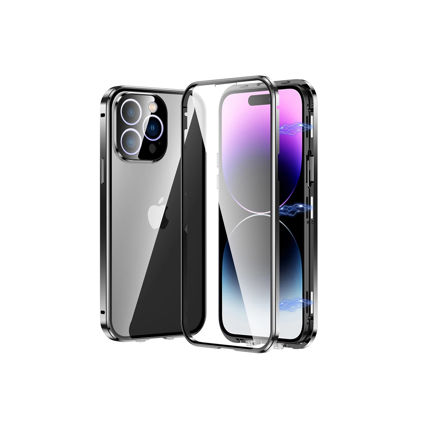 Full Protection Front+Back Clear Tempered Glass Metal Magnetic Case Cover For iPhone 15 PRO MAX-Free Shipping