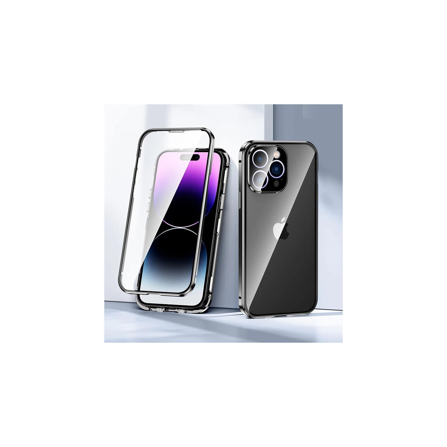 Full Protection Front+Back Clear Tempered Glass Metal Magnetic Case Cover For iPhone 15 PRO MAX-Free Shipping