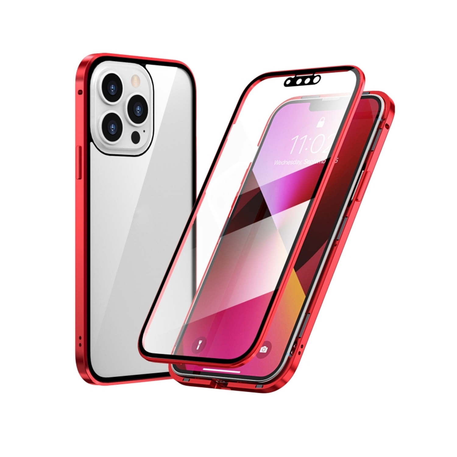 Full Protection Front+Back Clear Tempered Glass Metal Magnetic Case Cover For iPhone 15 PRO MAX-Free Shipping