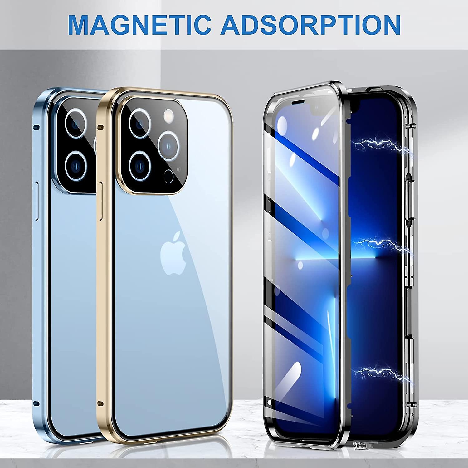 Full Protection Front+Back Clear Tempered Glass Metal Magnetic Case Cover For iPhone 15 PRO MAX-Free Shipping