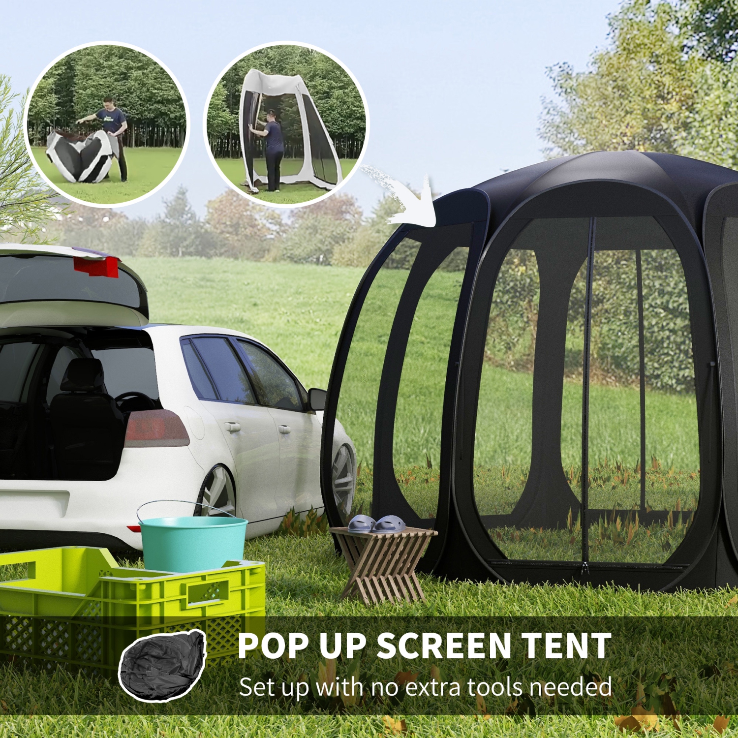 Outsunny 11' x 11.5' Screen Tent House, Pop Up Tent Gazebo with Nettings, Portable Carry Bag and 2 Doors, Black