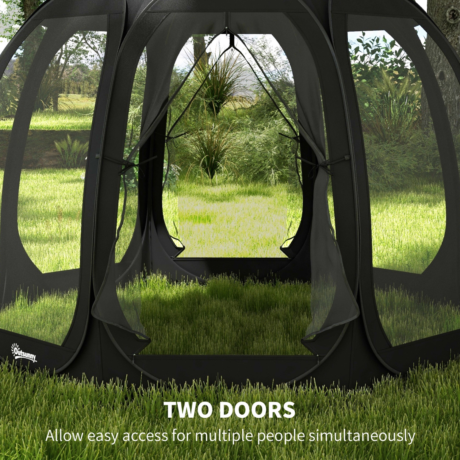 Outsunny 11' x 11.5' Screen Tent House, Pop Up Tent Gazebo with Nettings, Portable Carry Bag and 2 Doors, Black