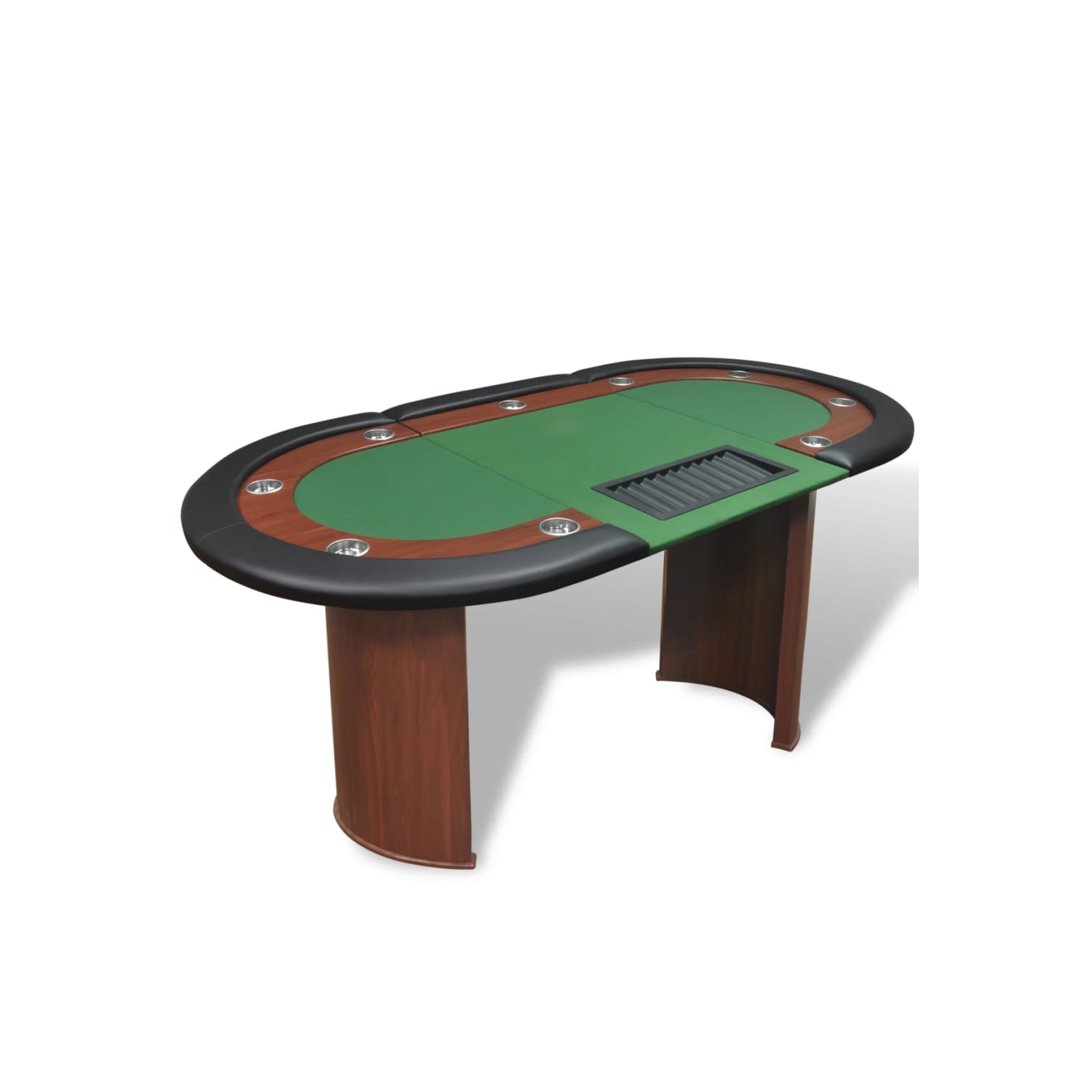 Table de poker pour 10 joueurs avec zone de marchand et plateau à jetons vert