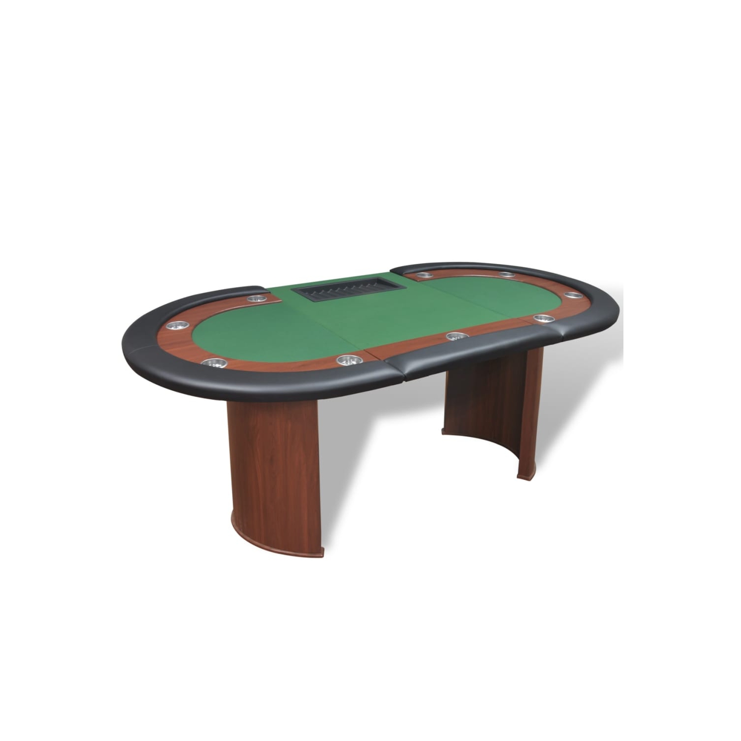 Table de poker pour 10 joueurs avec zone de marchand et plateau à jetons vert