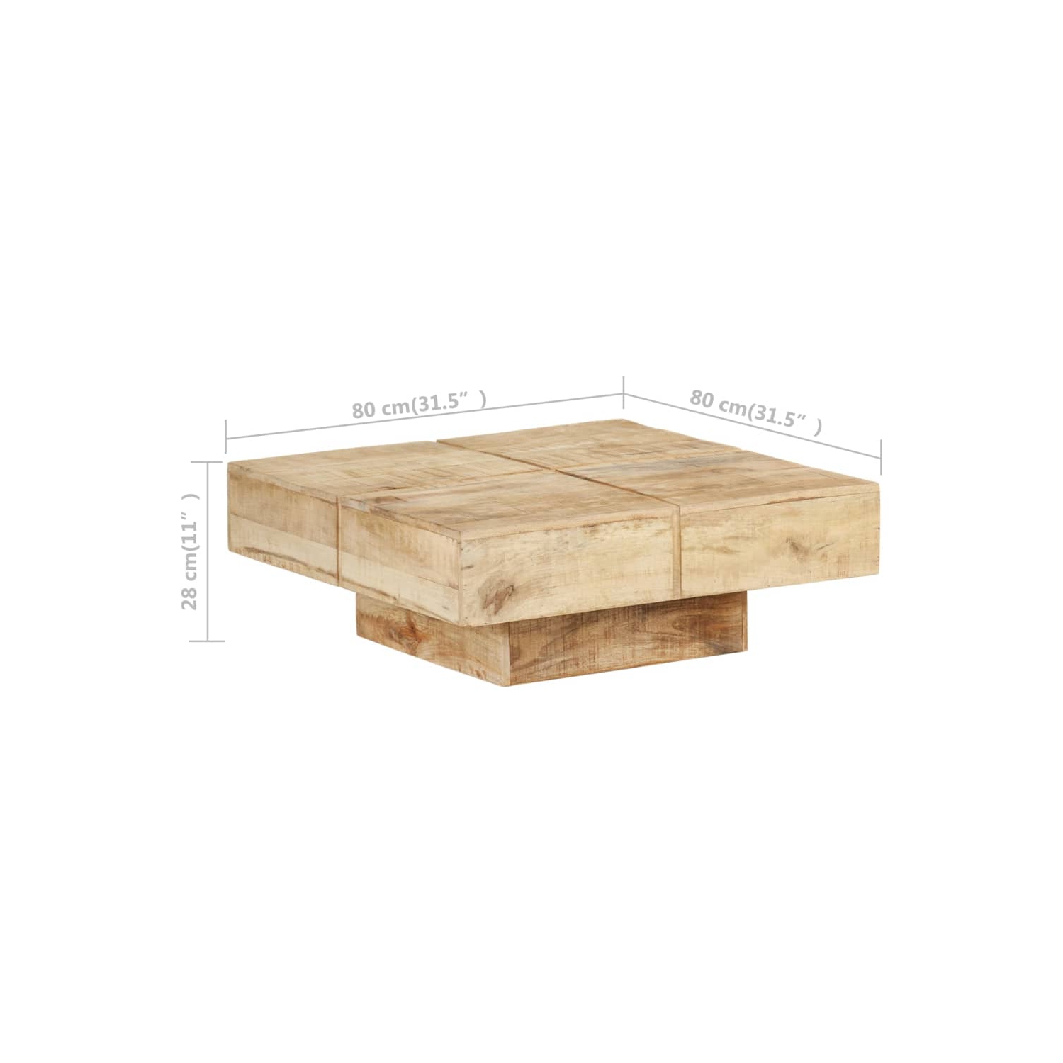 Table basse vidaXL 80 x 80 x 80 x 28 cm en bois de manguier massif