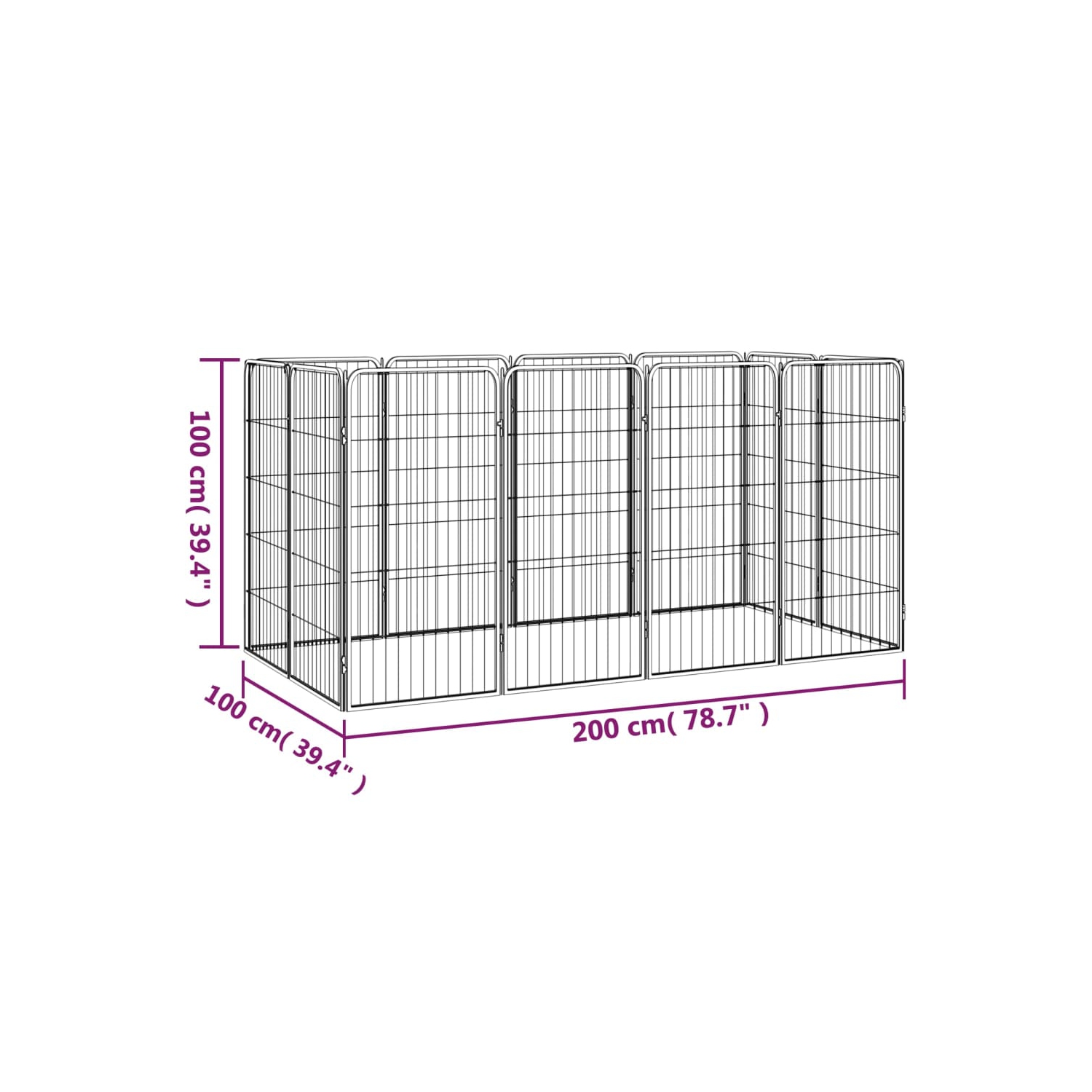 vidaXL 12-Panel Dog Playpen Black 50x100 cm Powder-coated Steel