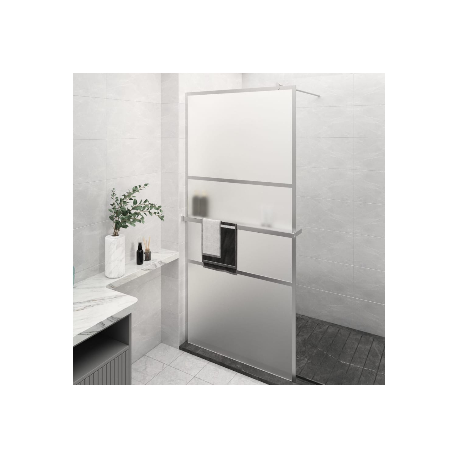 vidaXL Walk-in Shower Wall with Shelf Chrome 80x195 cm ESG Glass&Aluminium