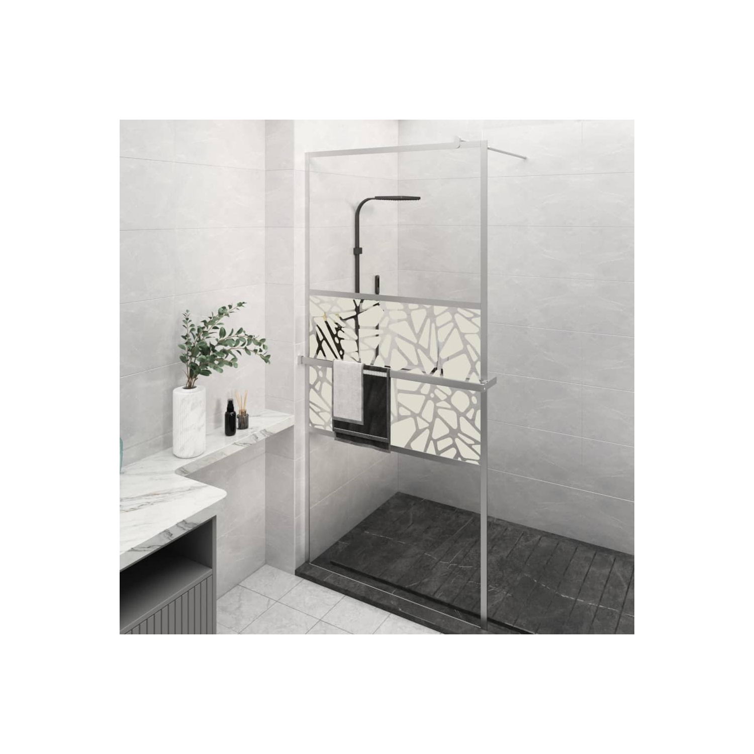 vidaXL Walk-in Shower Wall with Shelf Chrome 80x195 cm ESG Glass&Aluminium