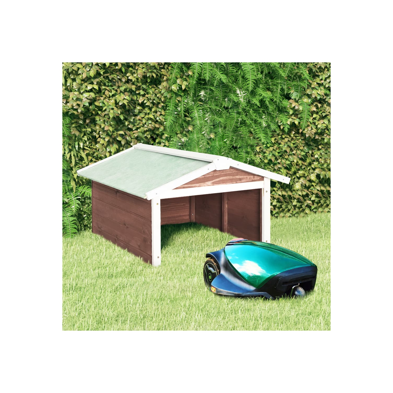 Garage robotique pour tondeuse VIDAXL 72x87x50&nbsp;cm Mocca et bois de menuiserie blanc