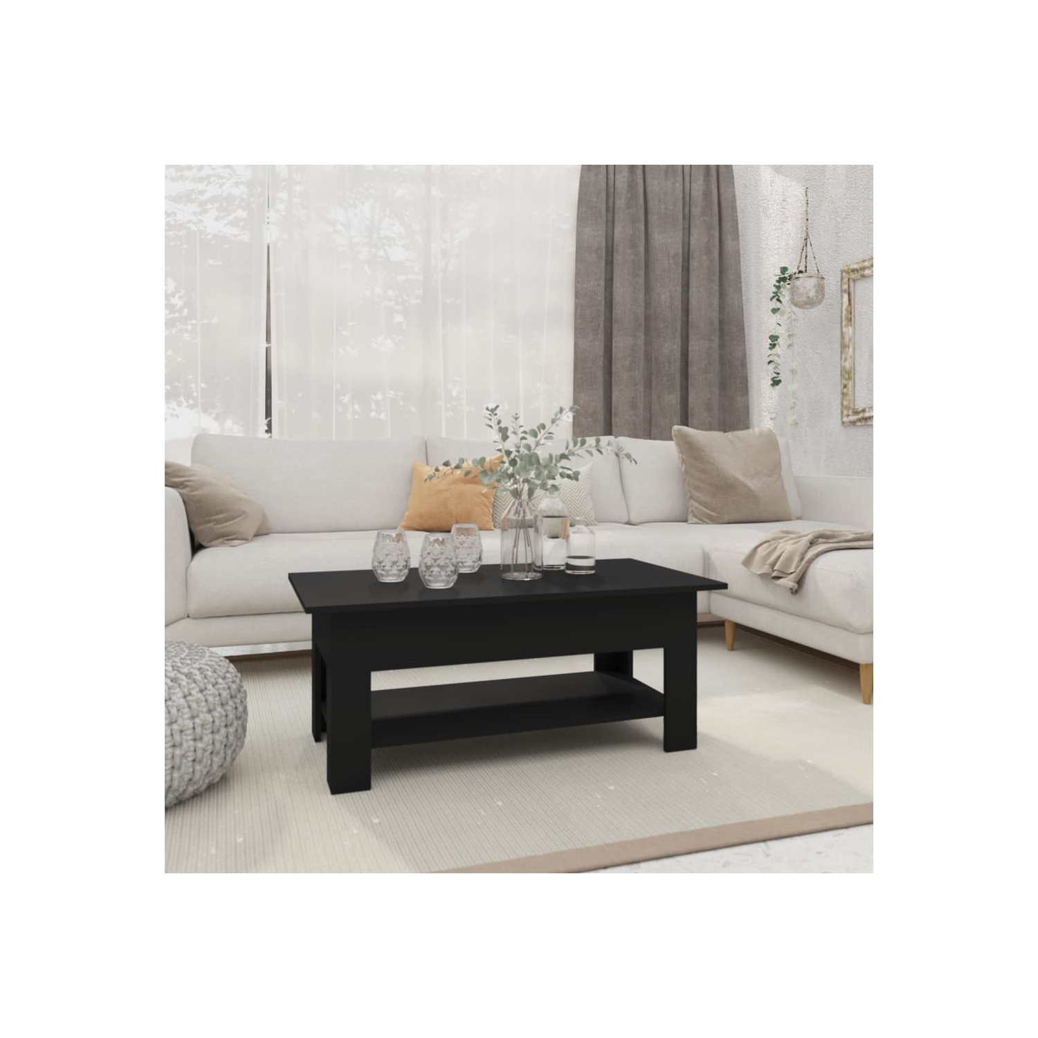 Table basse en bois d'ingénierie noir 102x55x42&nbsp;cm de vidaXL