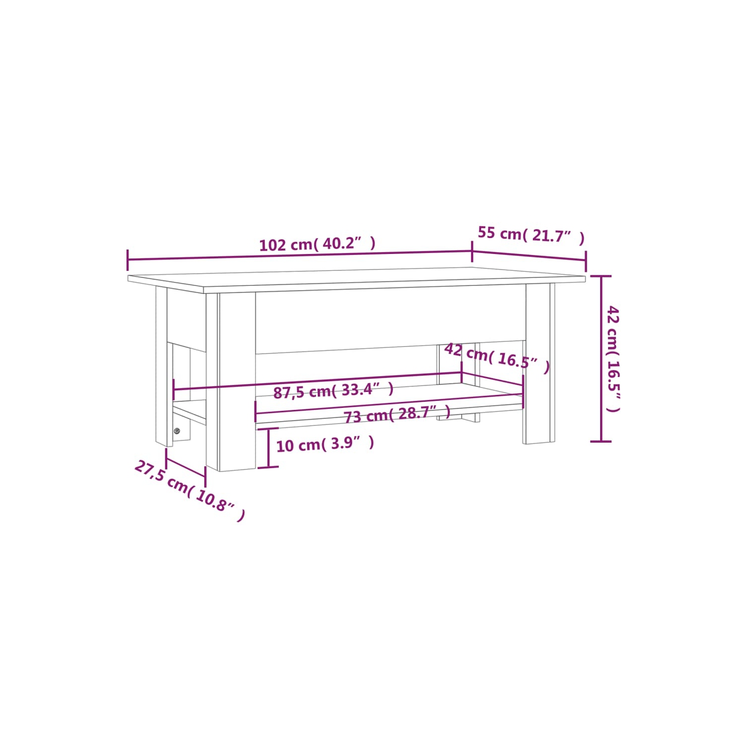 Table basse en bois d'ingénierie noir 102x55x42&nbsp;cm de vidaXL