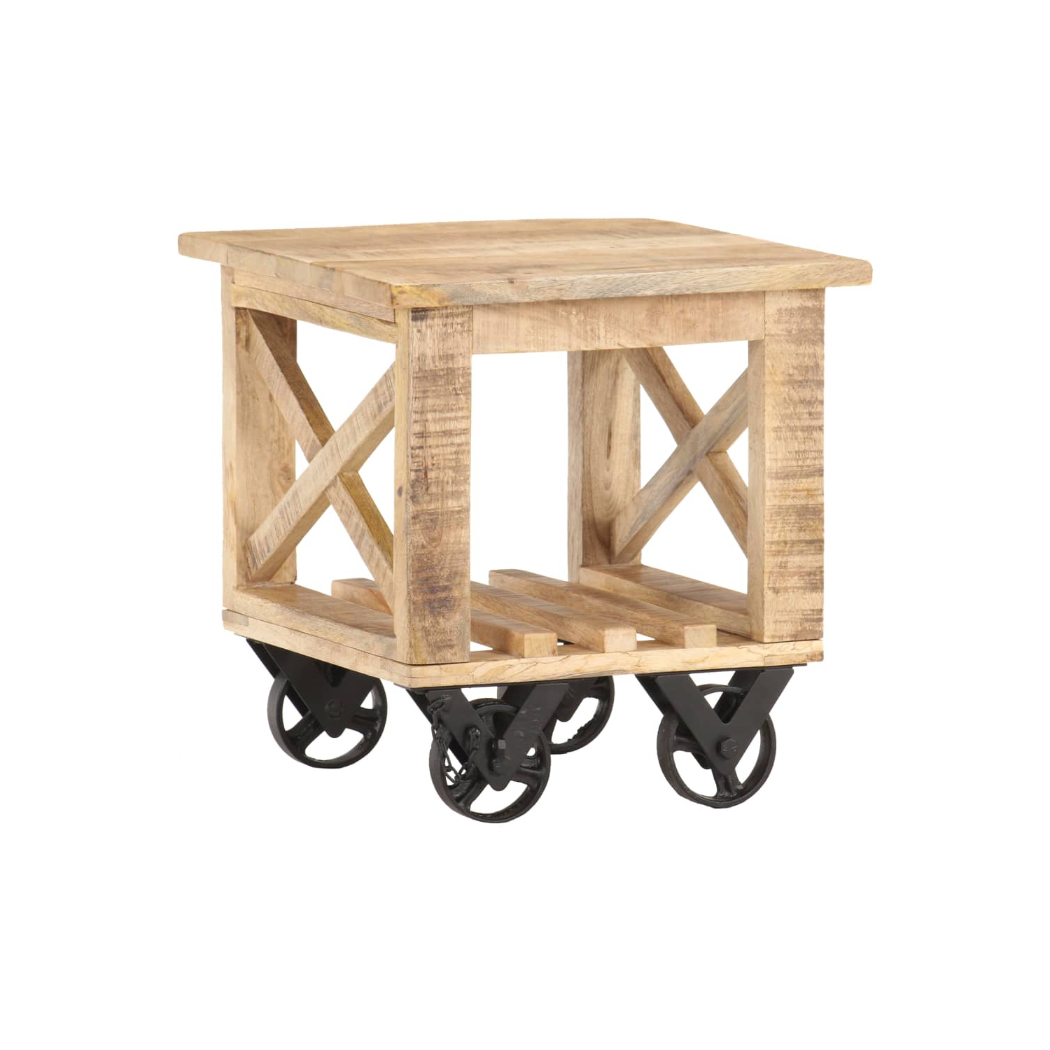 vidaXL Side Table with Wheels 40x40x42 cm Rough Mango Wood