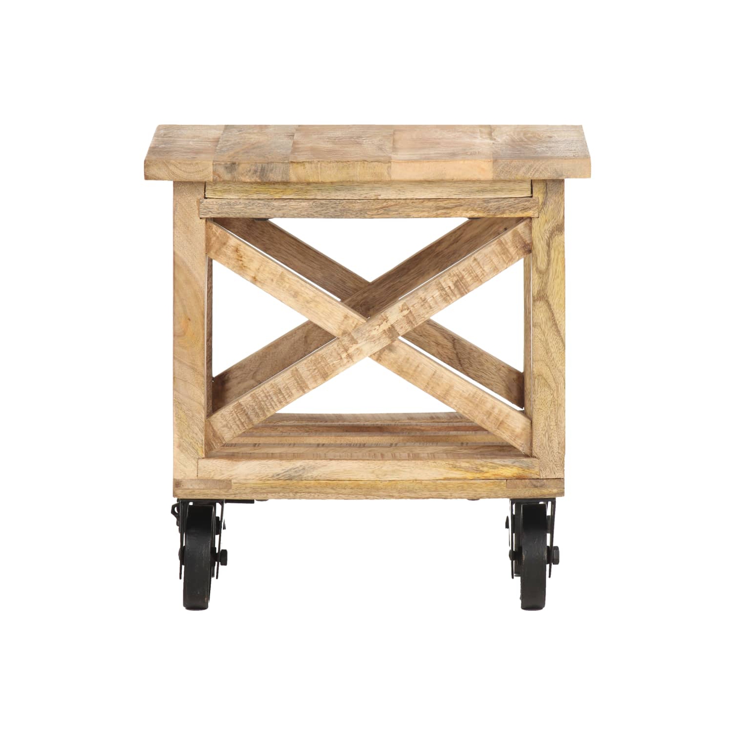 vidaXL Side Table with Wheels 40x40x42 cm Rough Mango Wood
