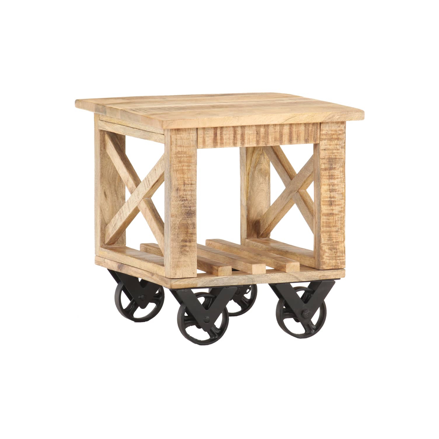 vidaXL Side Table with Wheels 40x40x42 cm Rough Mango Wood