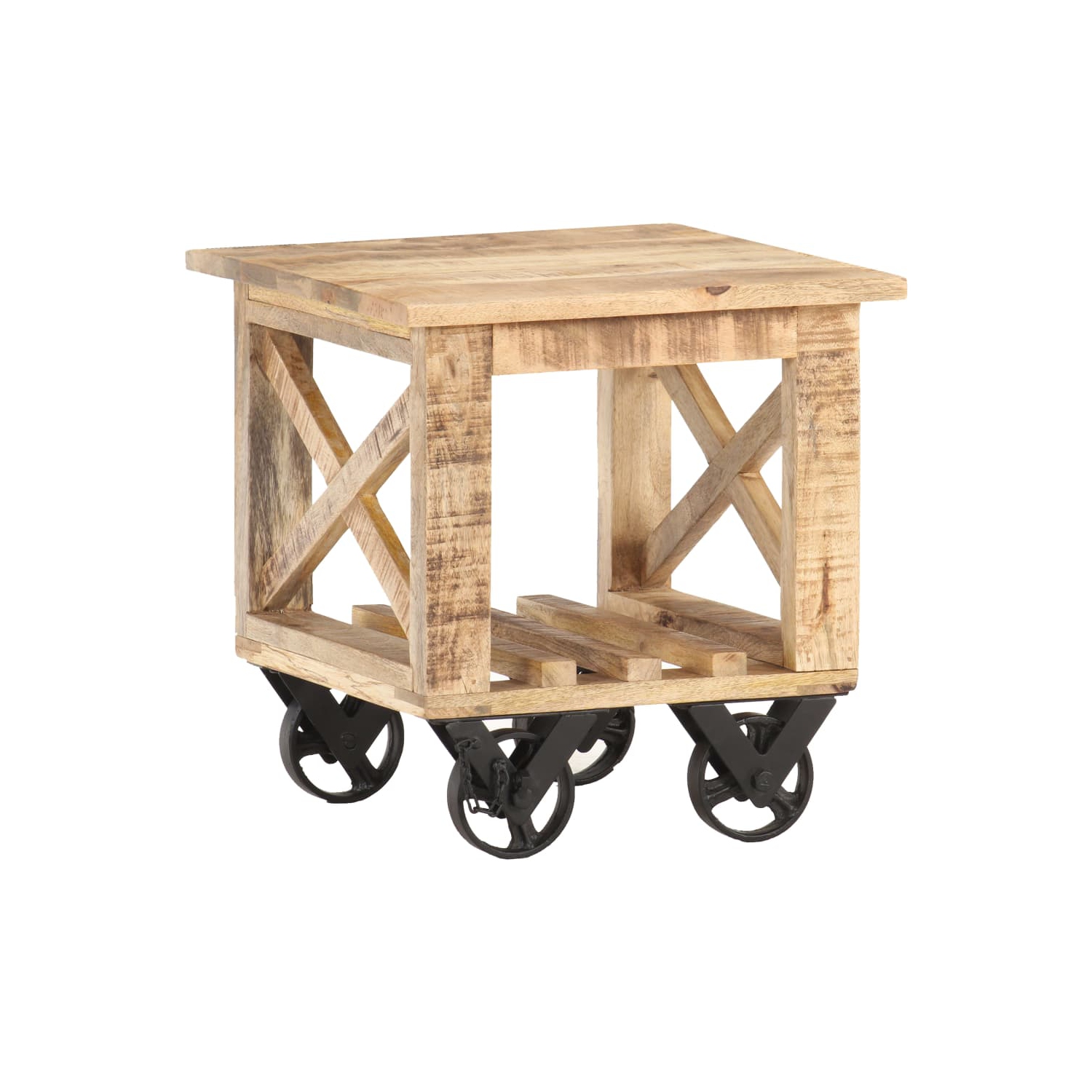 vidaXL Side Table with Wheels 40x40x42 cm Rough Mango Wood
