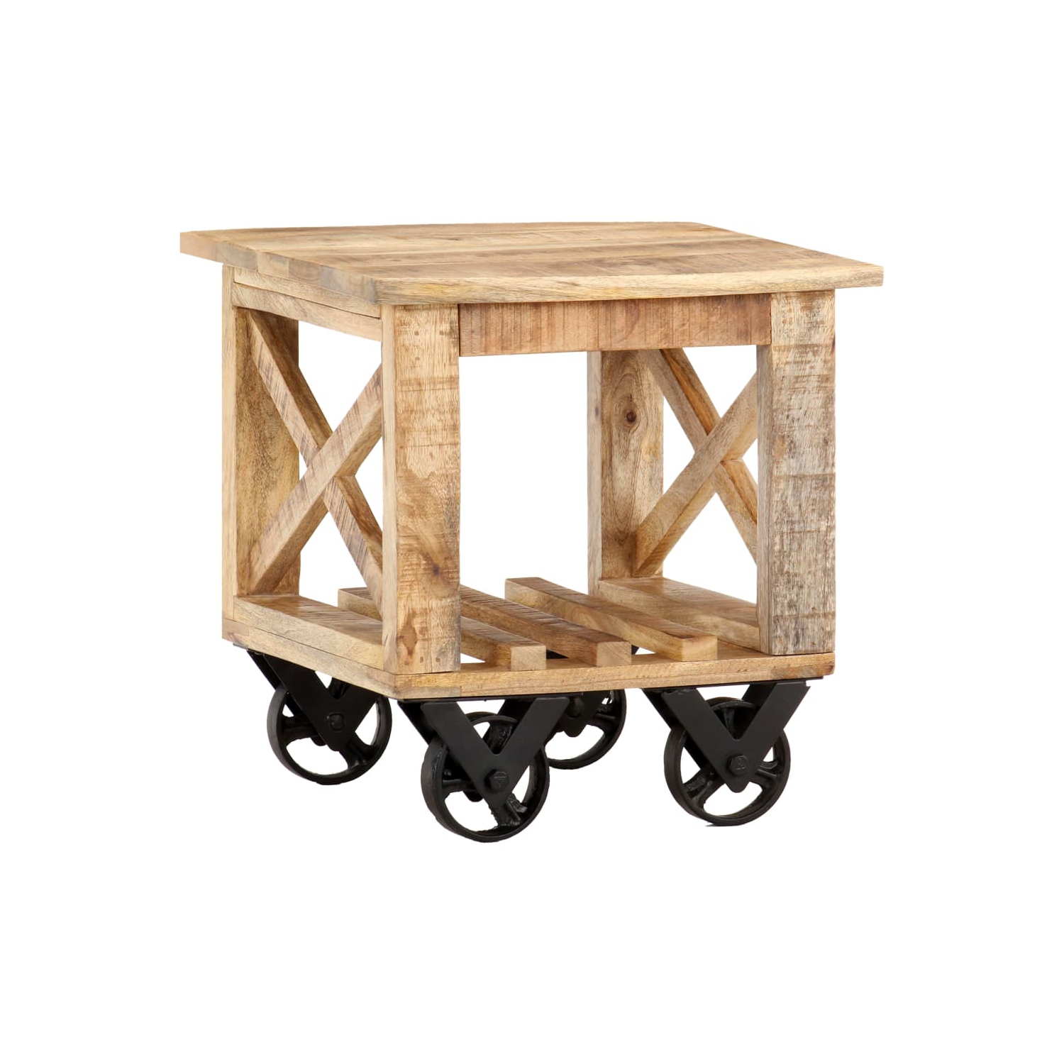 vidaXL Side Table with Wheels 40x40x42 cm Rough Mango Wood