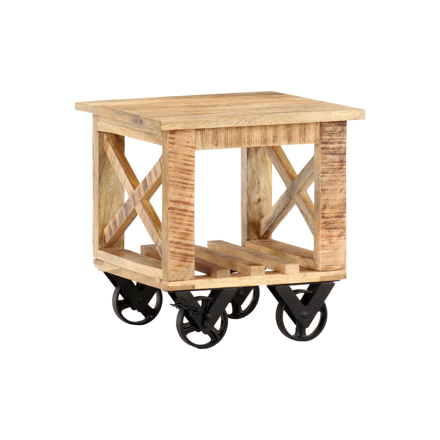 vidaXL Side Table with Wheels 40x40x42 cm Rough Mango Wood