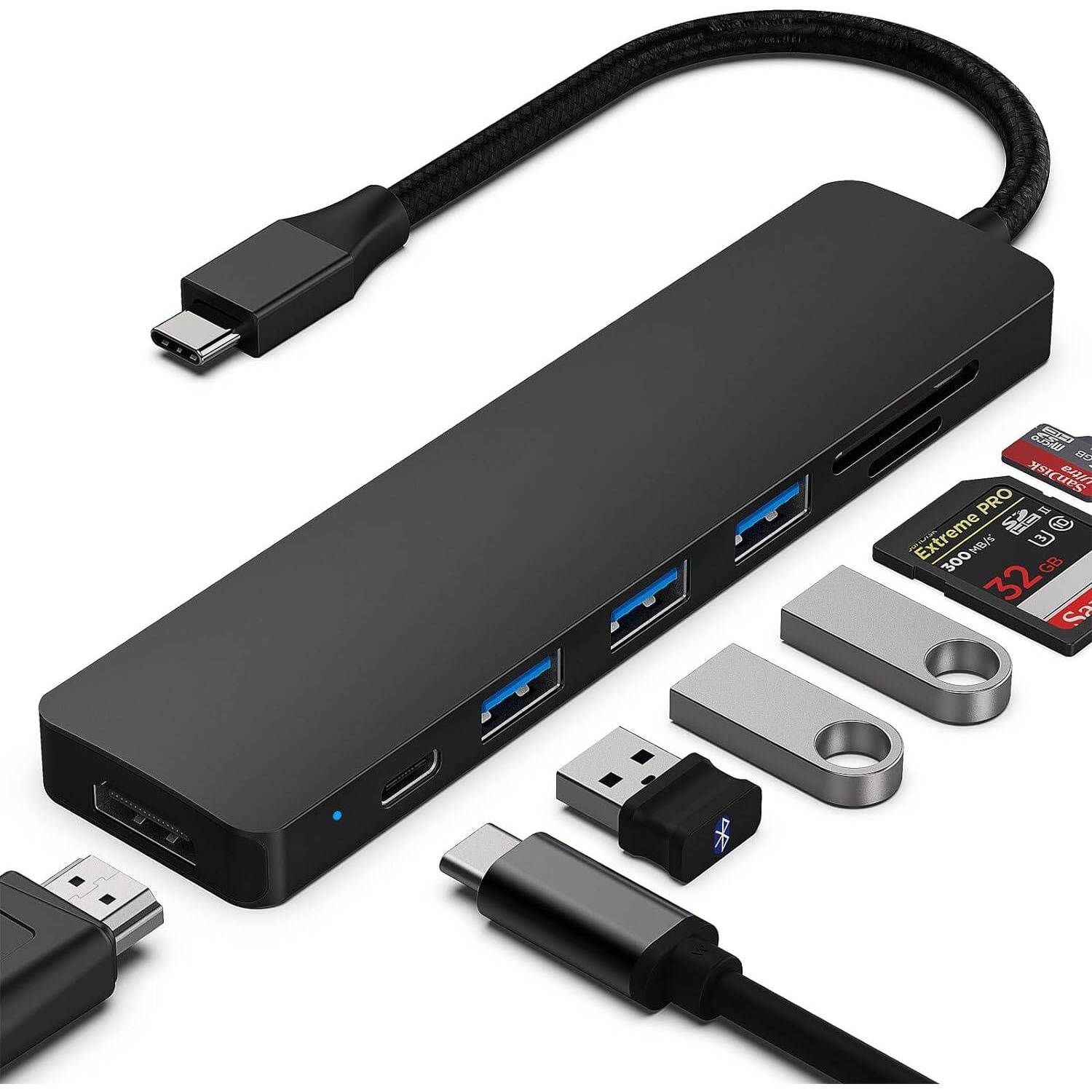 Concentrateur USB-C 7 en 1, Adaptateur multiport USB-C avec USB-C vers HDMI, compatible avec iPhone 15 Pro/Max, iPad Pro, iMac, MacBook, S23, XPS17