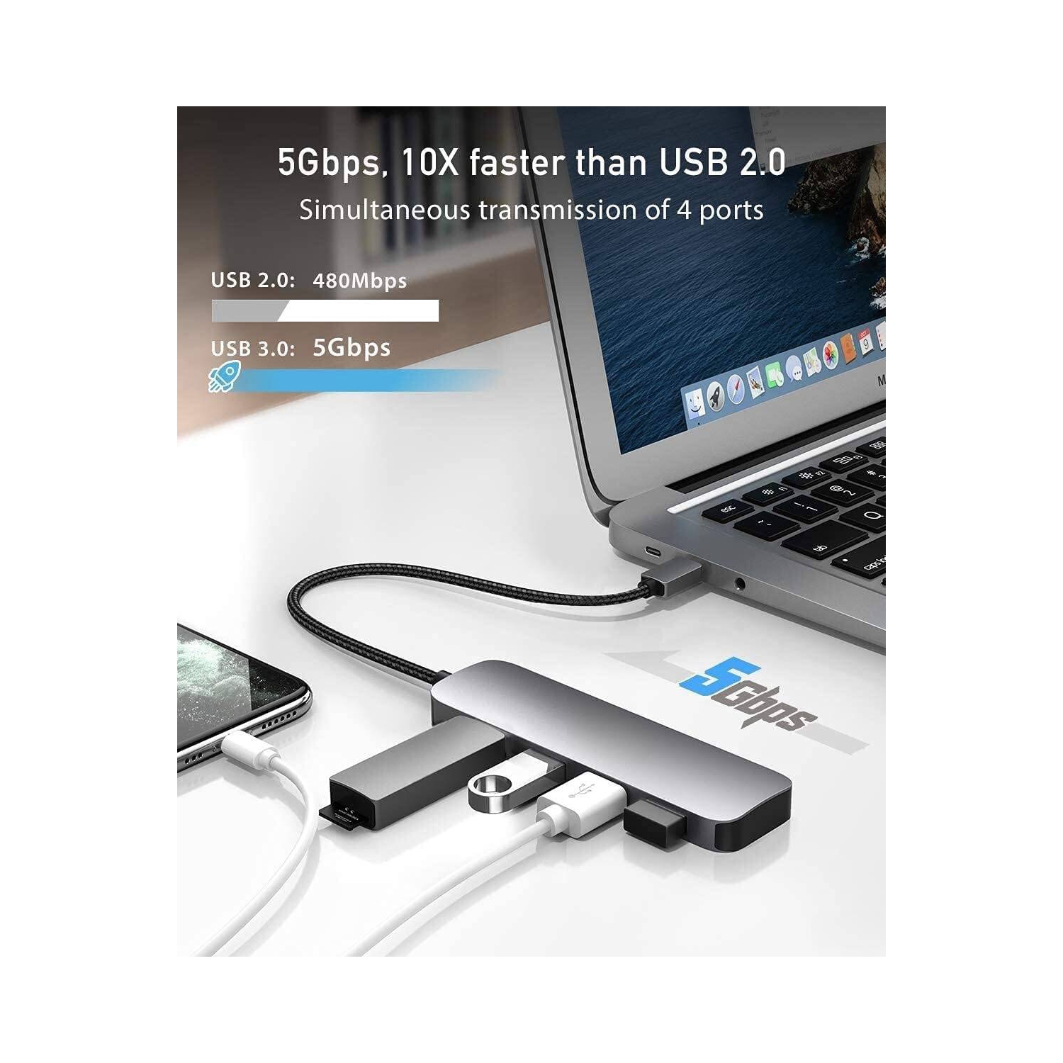 USB C Hub, slim Type C to USB Adapter Hub with 4 USB 3.0 Ports, aluminum Thunderbolt 3/4 to Multiport USB Adaptor compatible with MacBook Pro/Air,